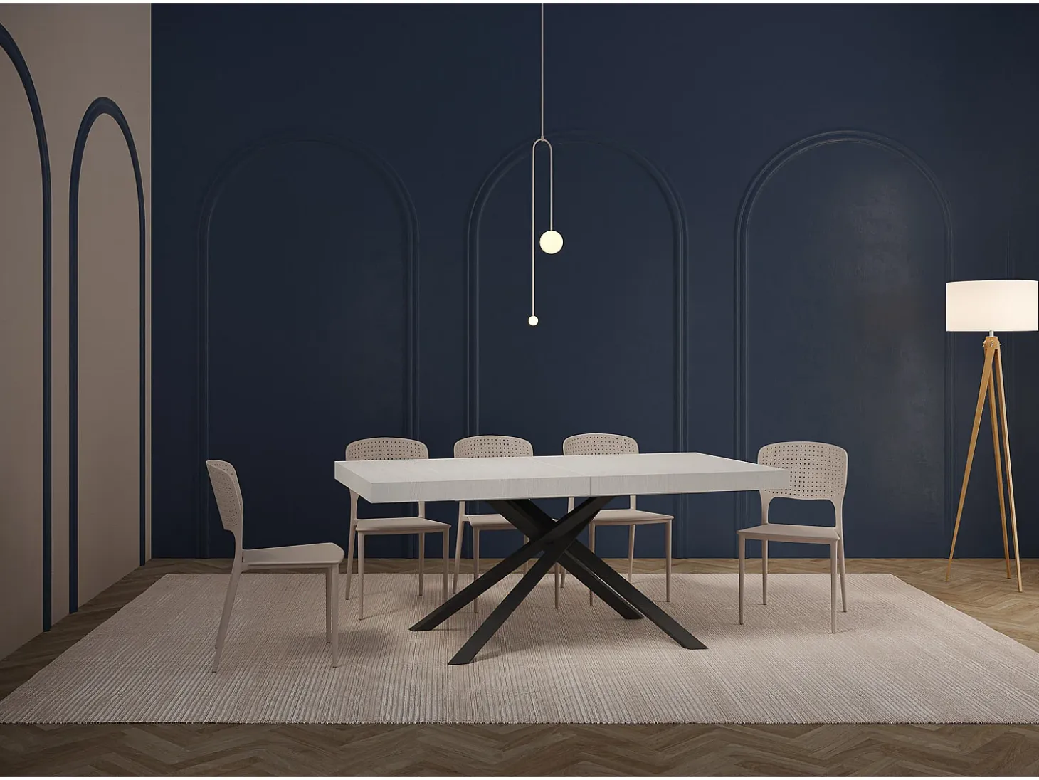 Mesa extensible 160/244x80 cm Karida fresno blanco patas blancas
