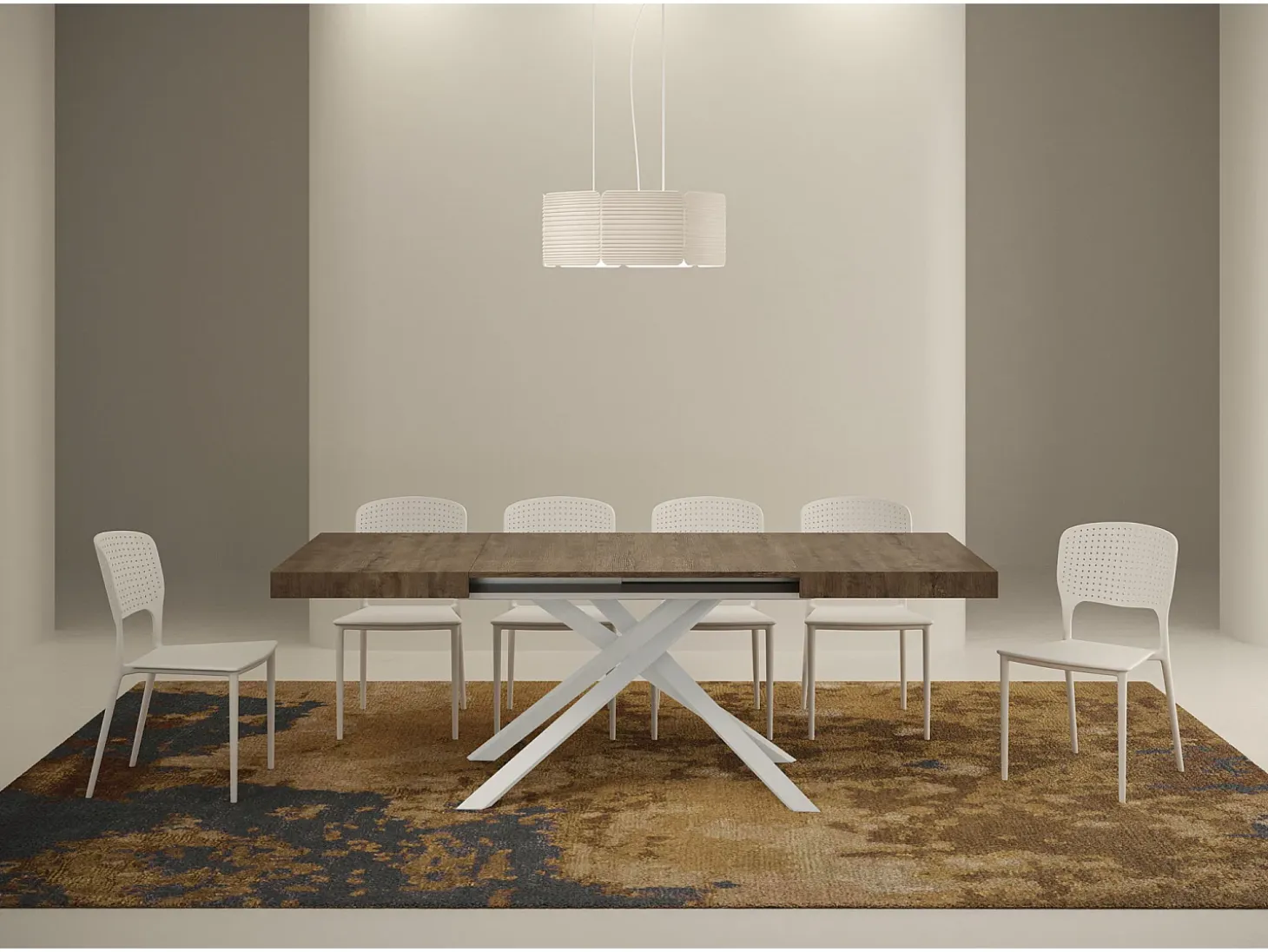 Mesa extensible 120/380x90 cm Karida nogal patas blancas