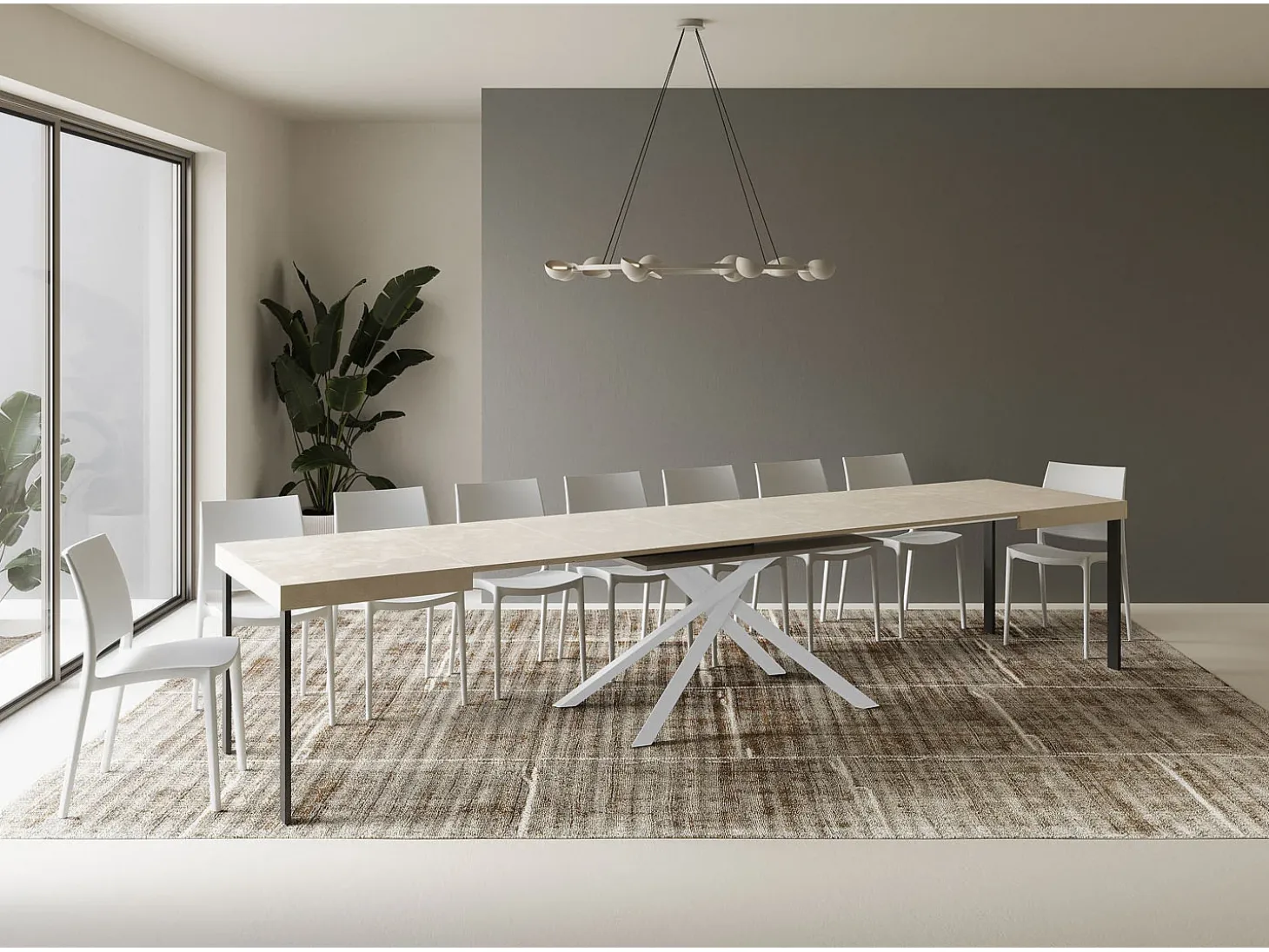 Mesa extensible 140/400x90 cm Karida cachemira patas blancas