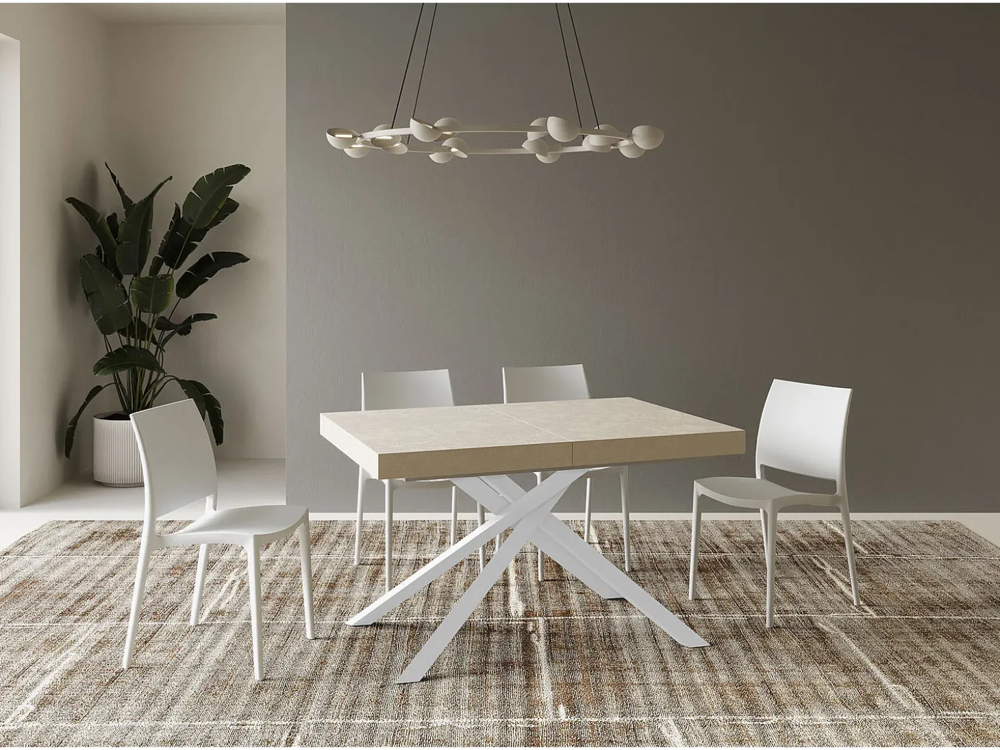 Mesa extensible 140/400x90 cm Karida cachemira patas blancas