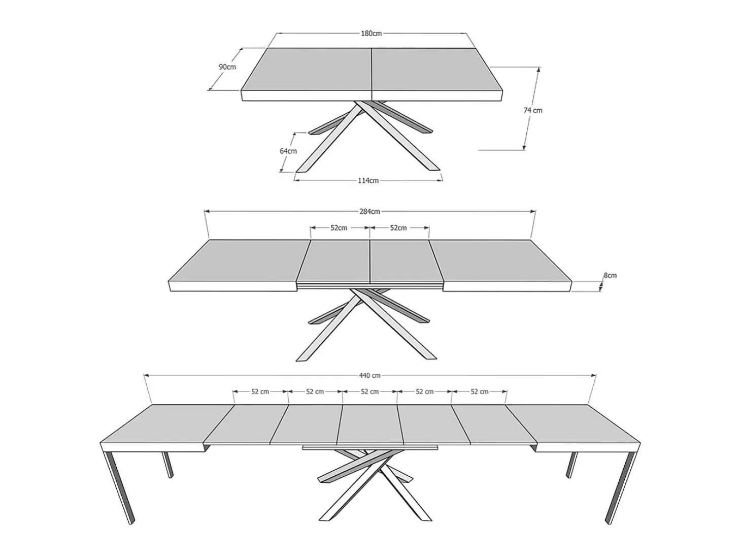 Mesa extensible 180/440x90 cm Karida roble natural patas antracita