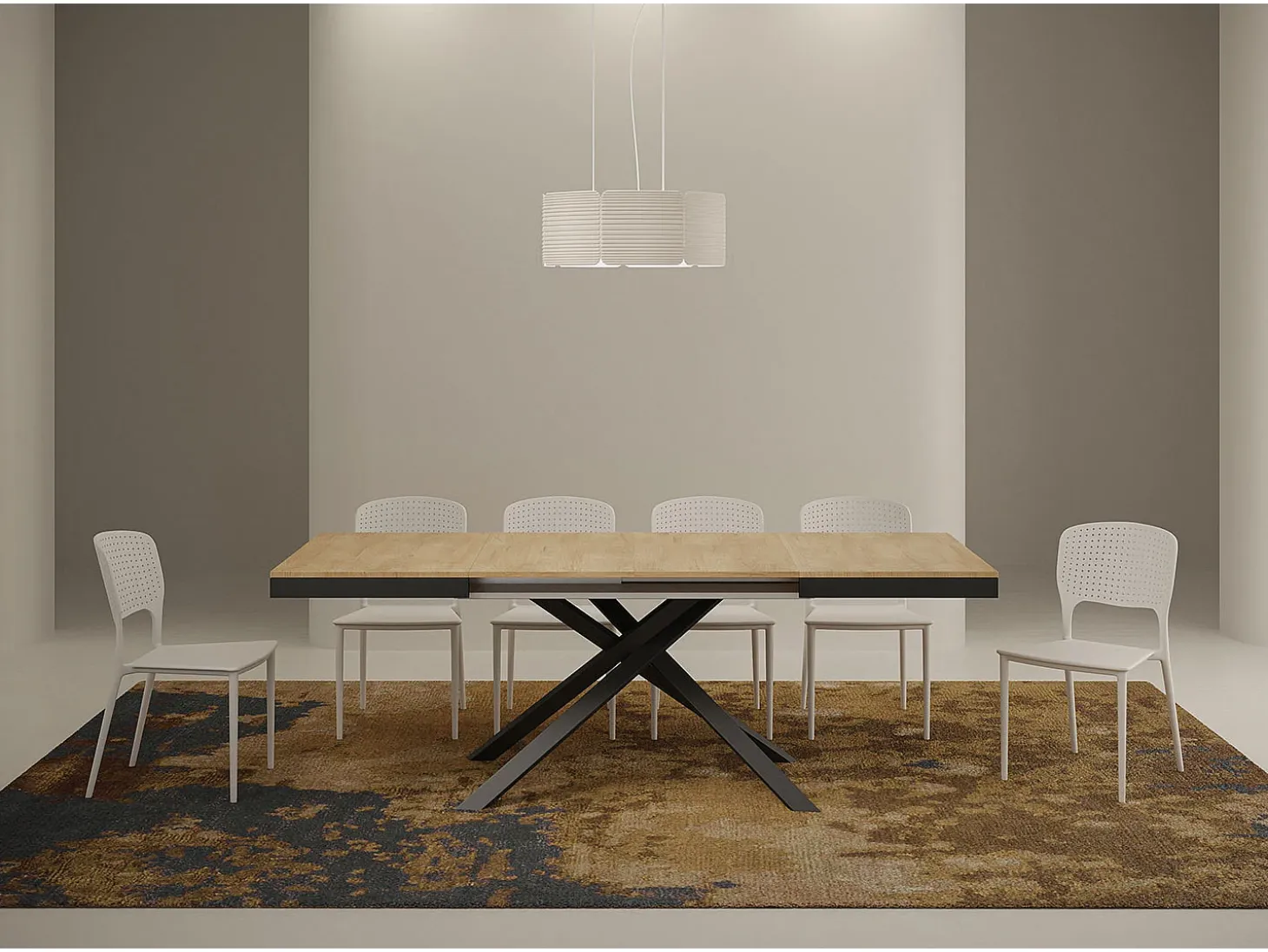 Mesa extensible 120/380x90 cm Karida Evolution roble natural estructura et patas antracita