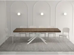 Mesa extensible 140/244x90 cm Karida Premium nogal patas blancas