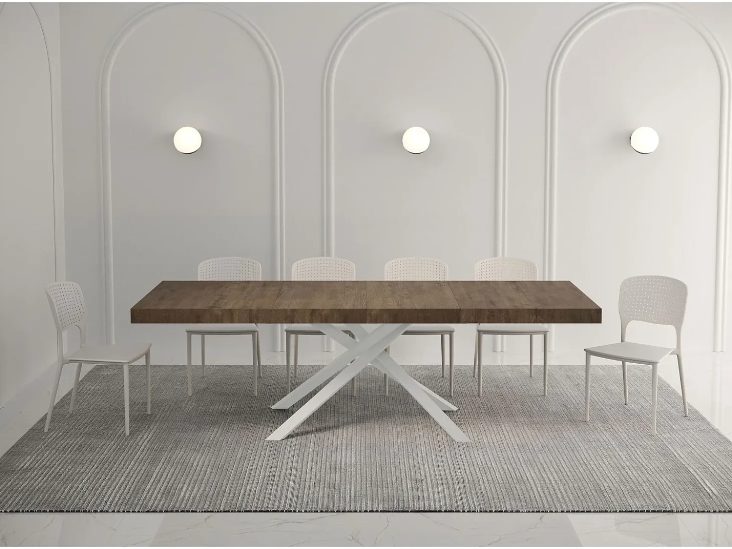 Mesa extensible 140/244x90 cm Karida Premium nogal patas blancas
