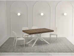 Mesa extensible 140/244x90 cm Karida Premium nogal patas blancas