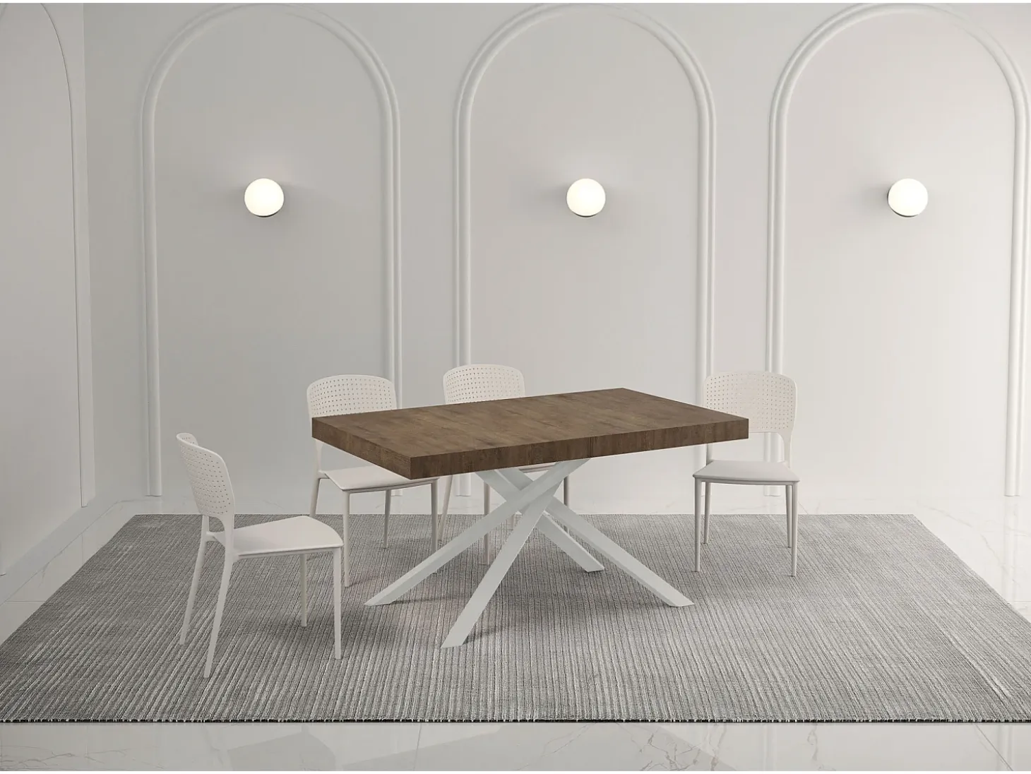 Mesa extensible 140/244x90 cm Karida Premium nogal patas blancas