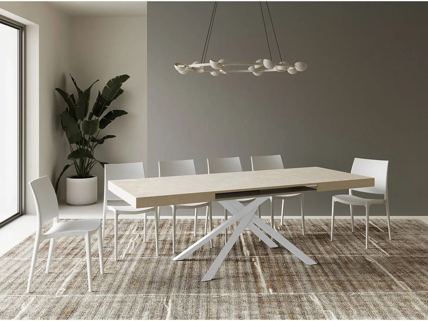 Mesa extensible 120/204x80 cm Karida cachemira patas blancas