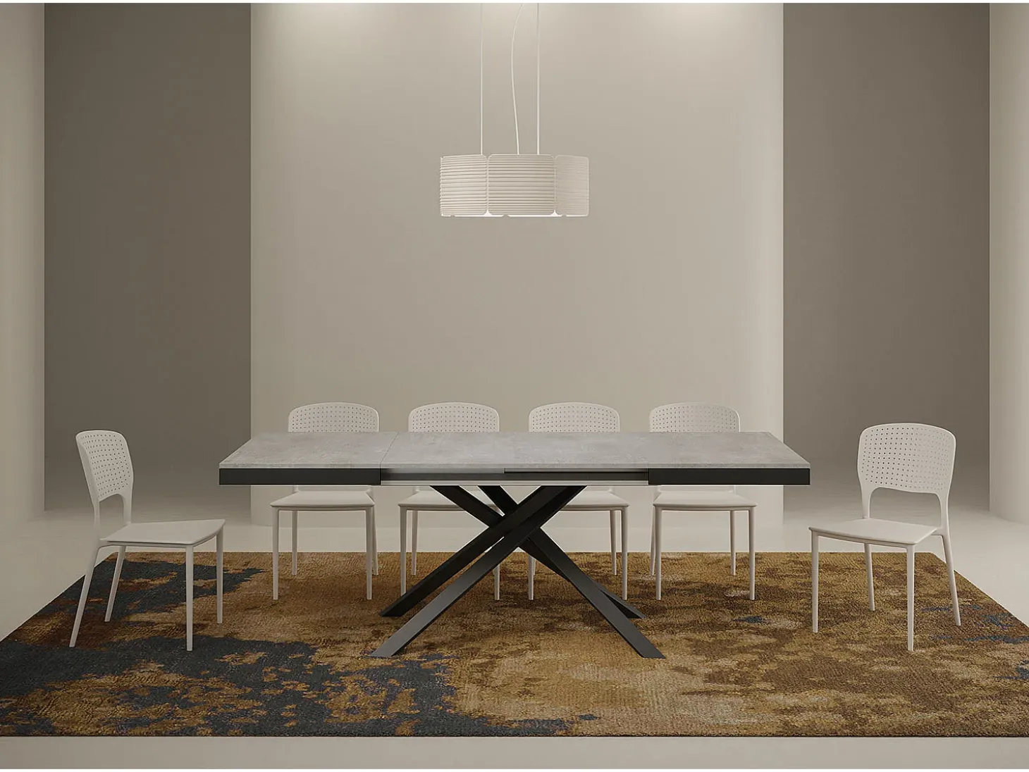 Mesa extensible 120/380x90 cm Karida Evolution cemento estructura et patas antracita