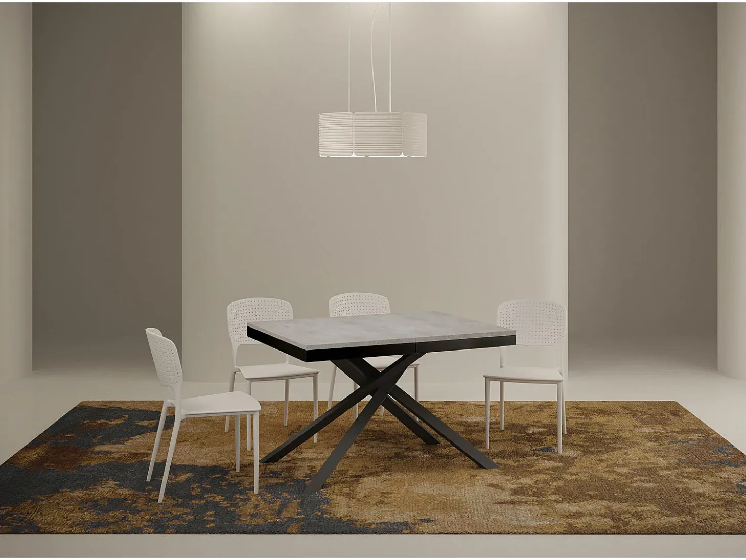 Mesa extensible 120/380x90 cm Karida Evolution cemento estructura et patas antracita