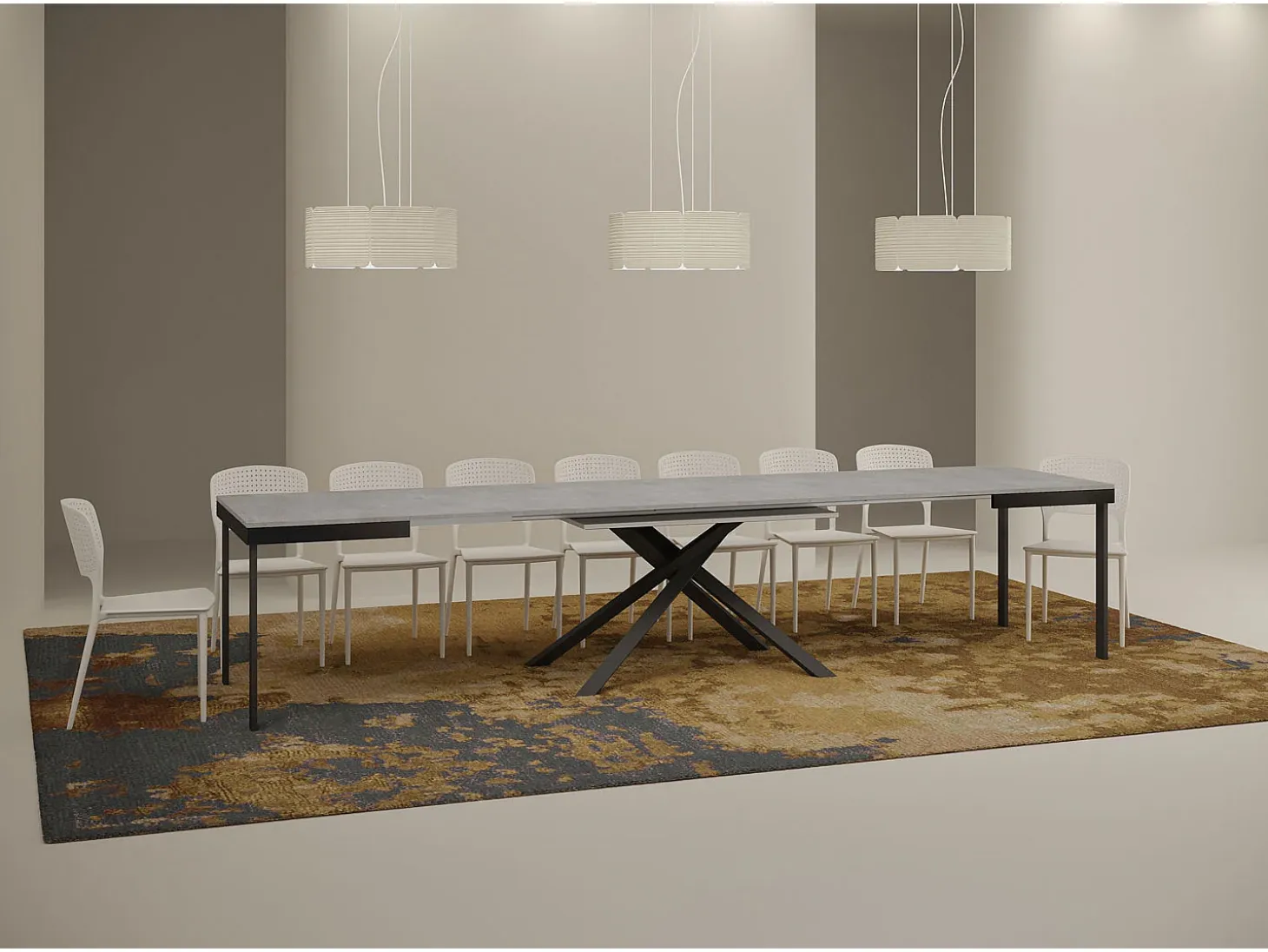 Mesa extensible 120/380x90 cm Karida Evolution cemento estructura et patas antracita