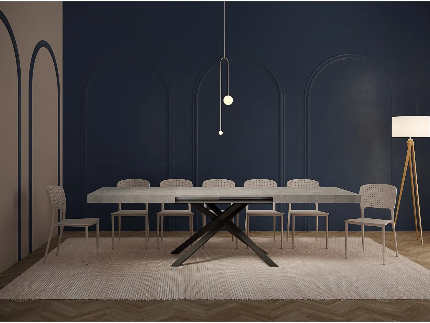Mesa extensible 160/244x80 cm Karida cemento patas antracita