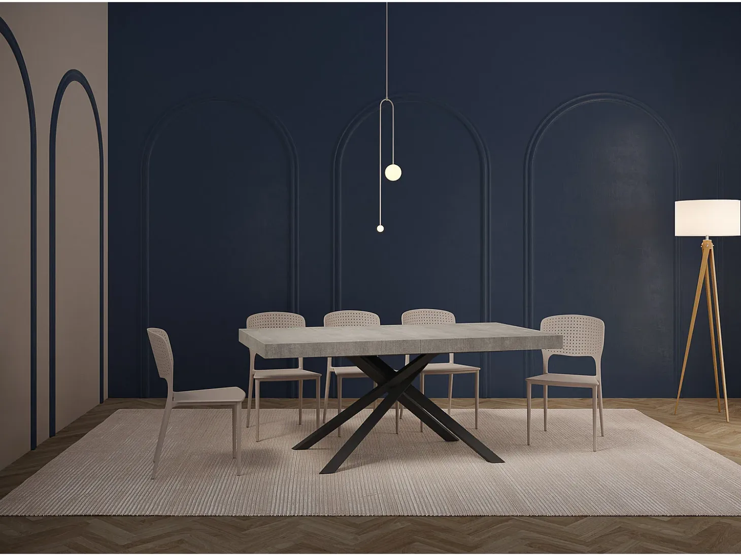Mesa extensible 160/244x80 cm Karida cemento patas antracita
