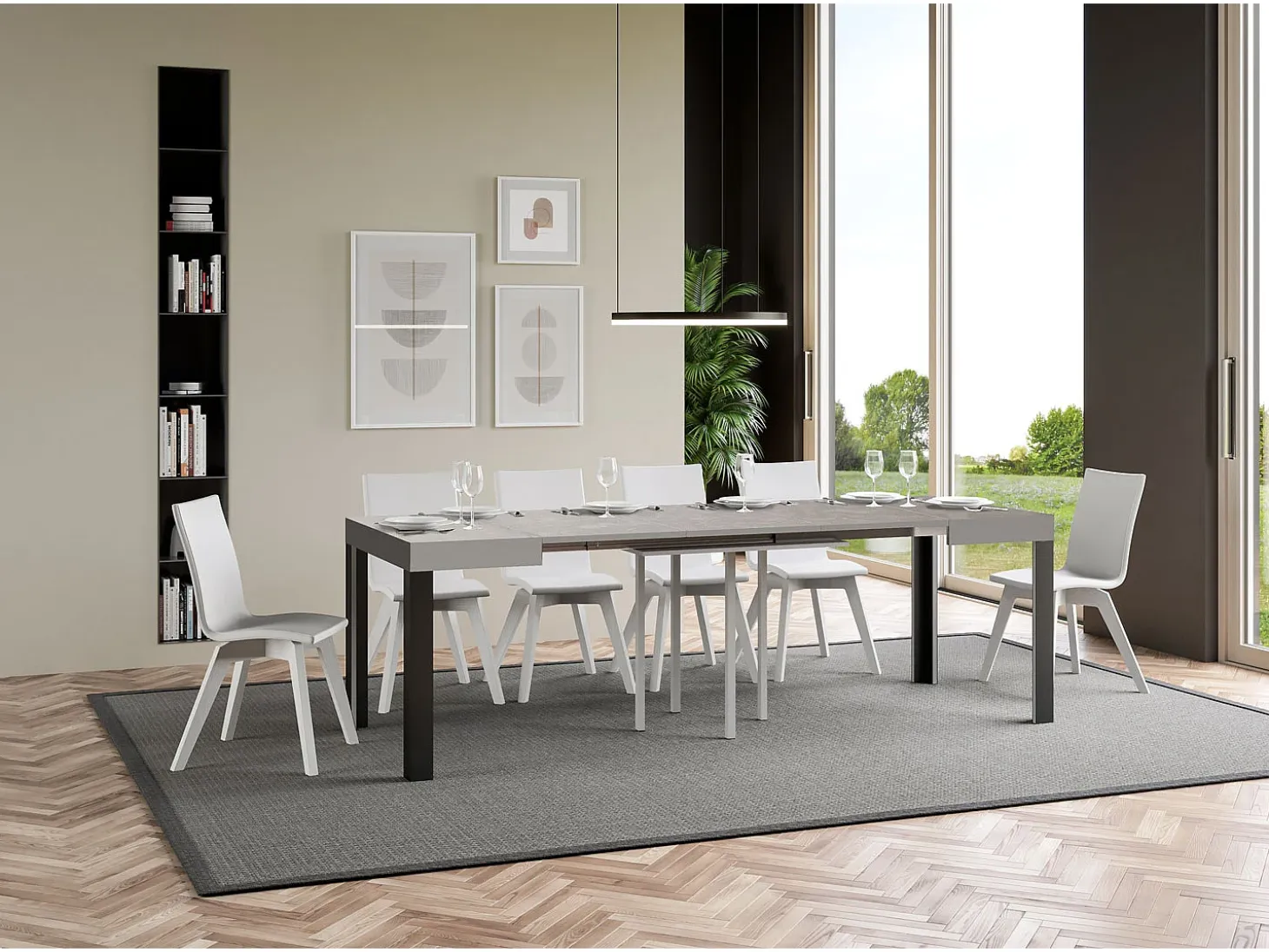 Mesa extensible 90x90/246 cm Linea Cachemira estructura Antracita