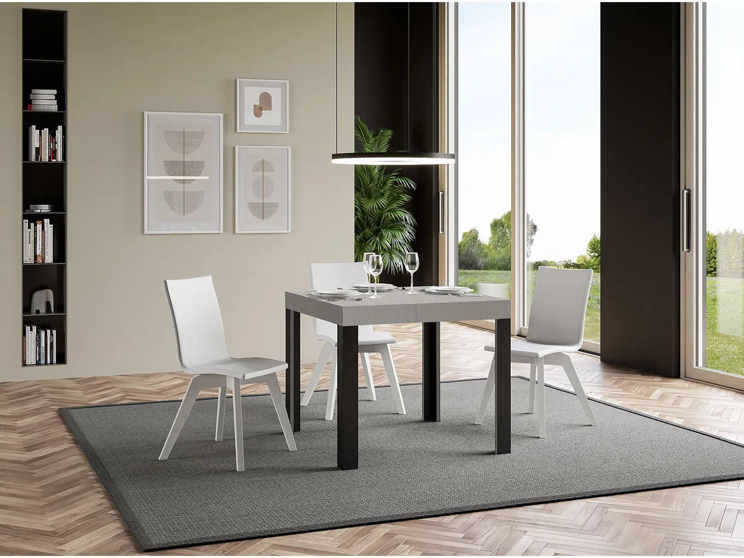 Mesa extensible 90x90/246 cm Linea Cachemira estructura Antracita