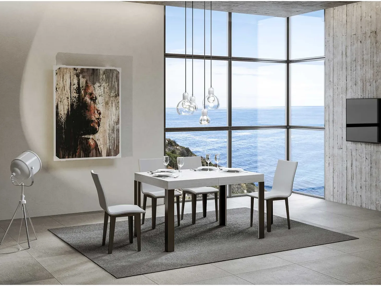 Mesa extensible 90x130/234 cm Linea Fresno Blanco estructura Antracita