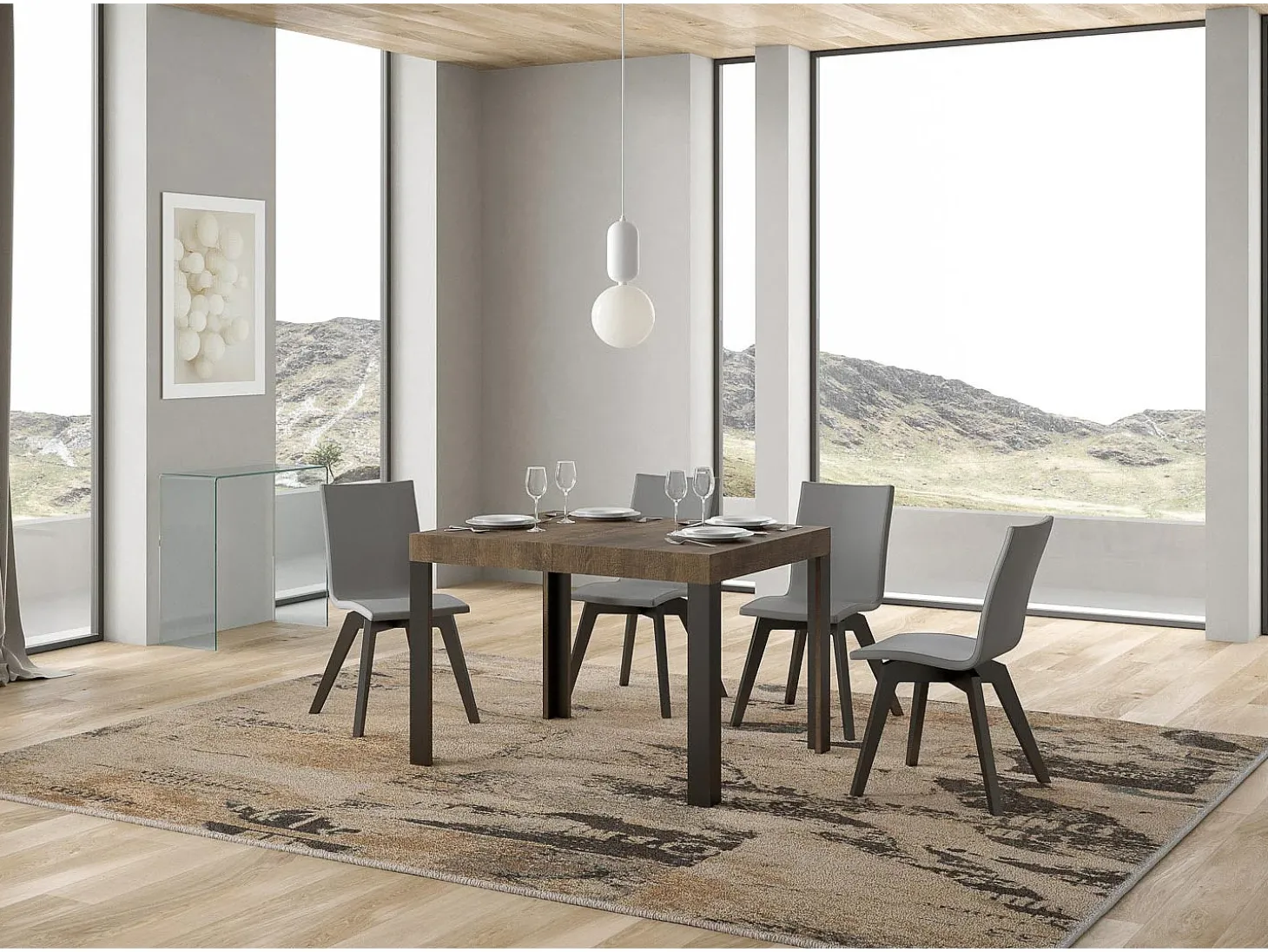 Mesa extensible 70x110/194 cm Linea Nogal estructura Antracita