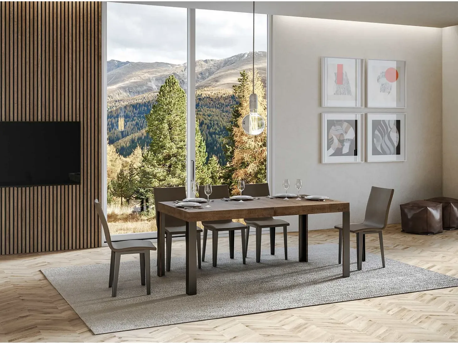 Mesa extensible 90x200/304 cm Linea Nogal estructura Antracita