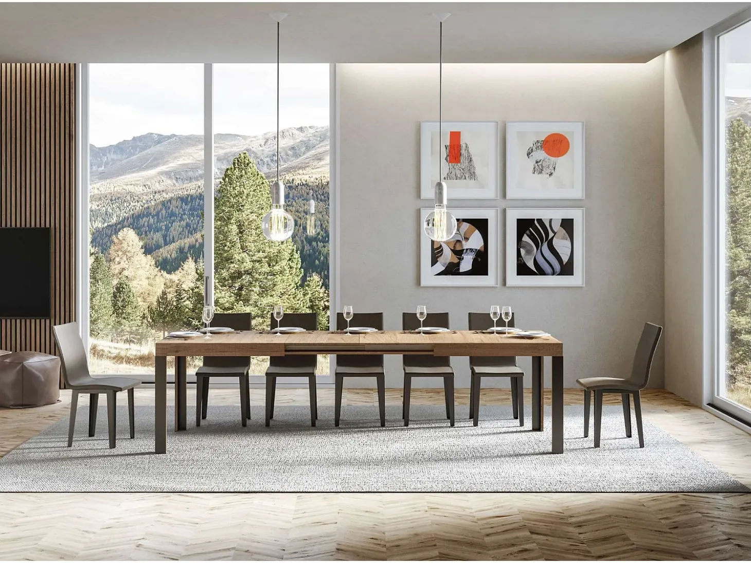 Mesa extensible 90x180/284 cm Linea Roble Natural estructura Antracita