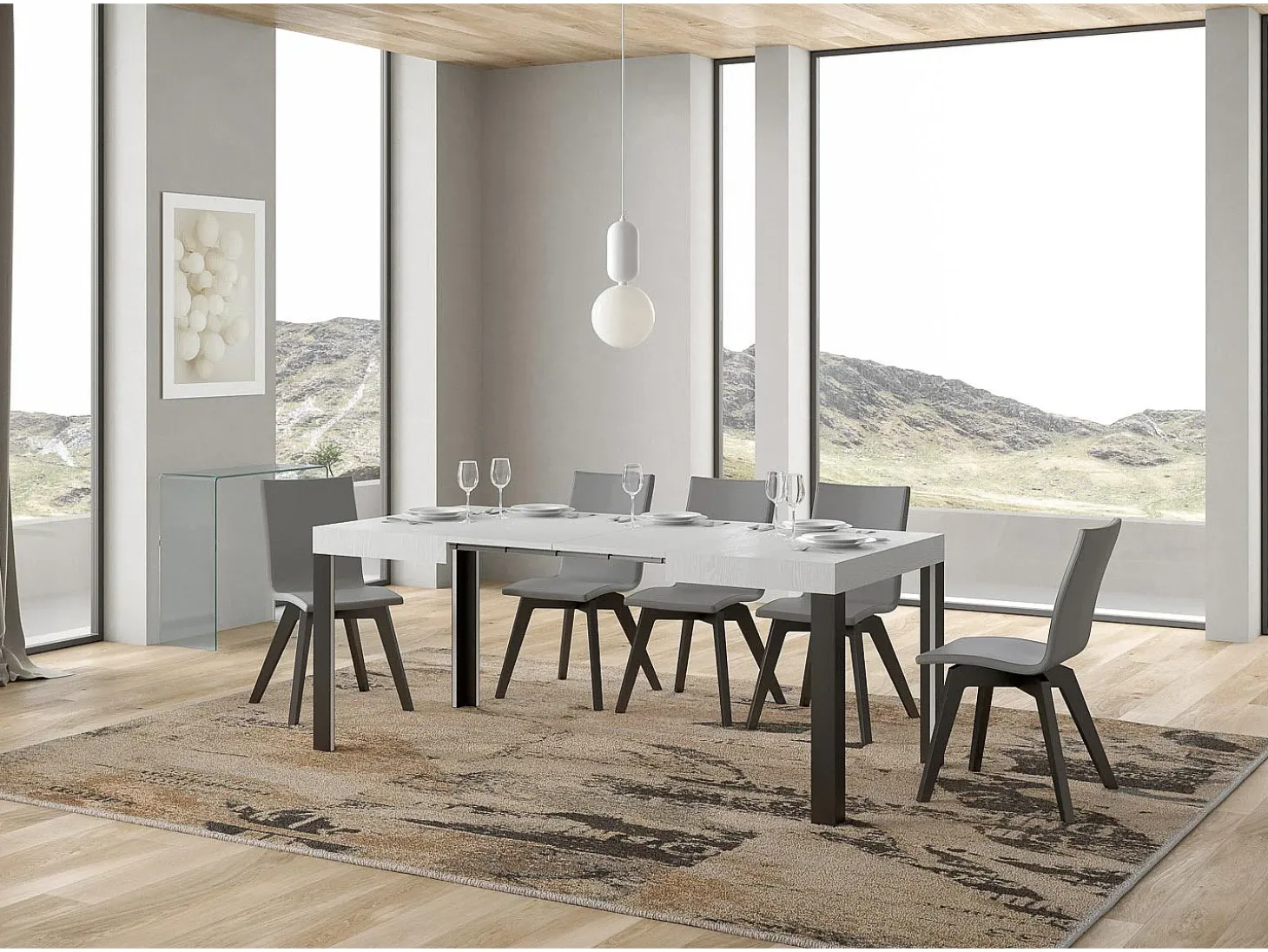 Mesa extensible 80x120/204 cm Linea Fresno Blanco estructura Antracita