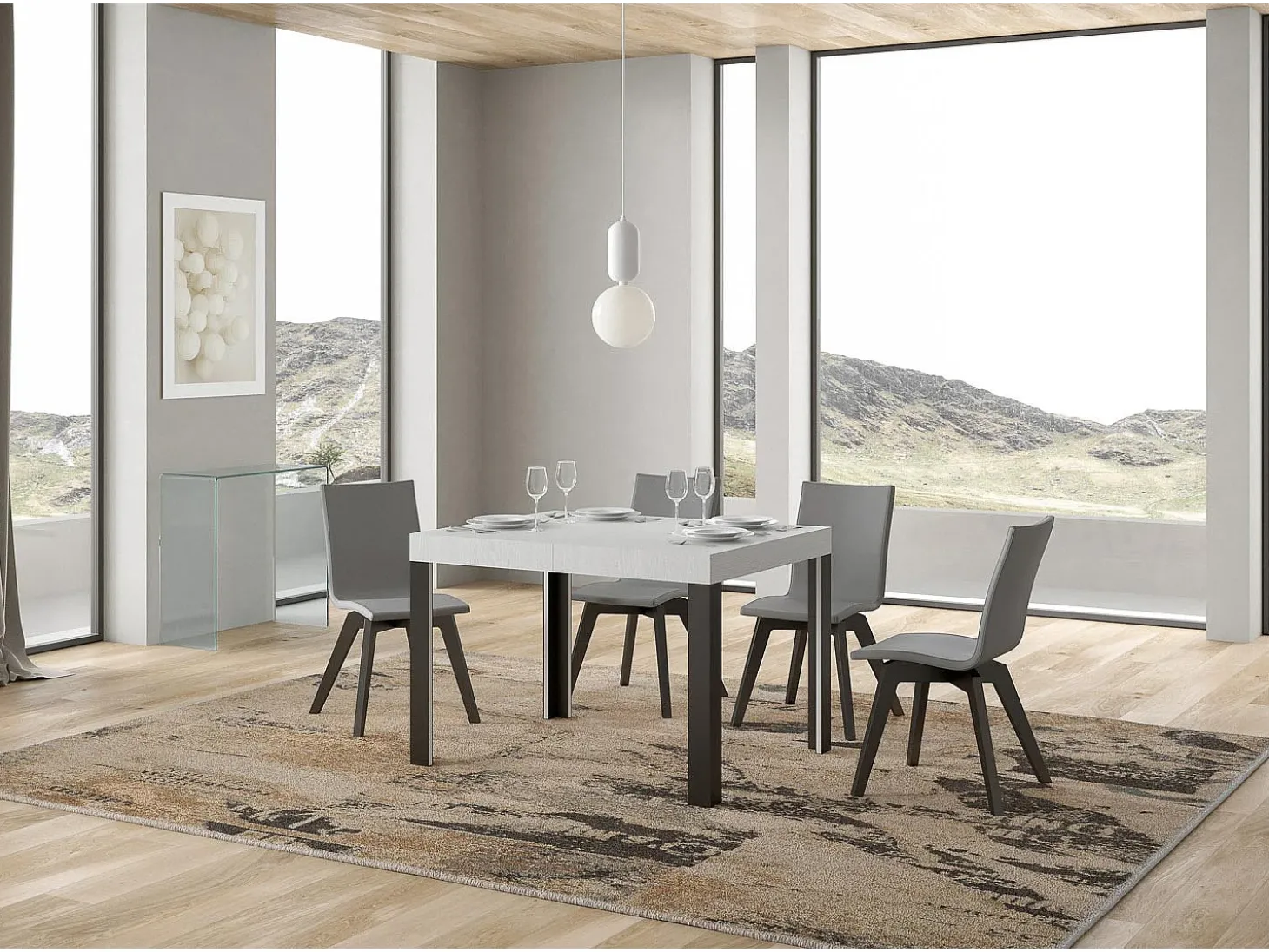 Mesa extensible 80x120/204 cm Linea Fresno Blanco estructura Antracita