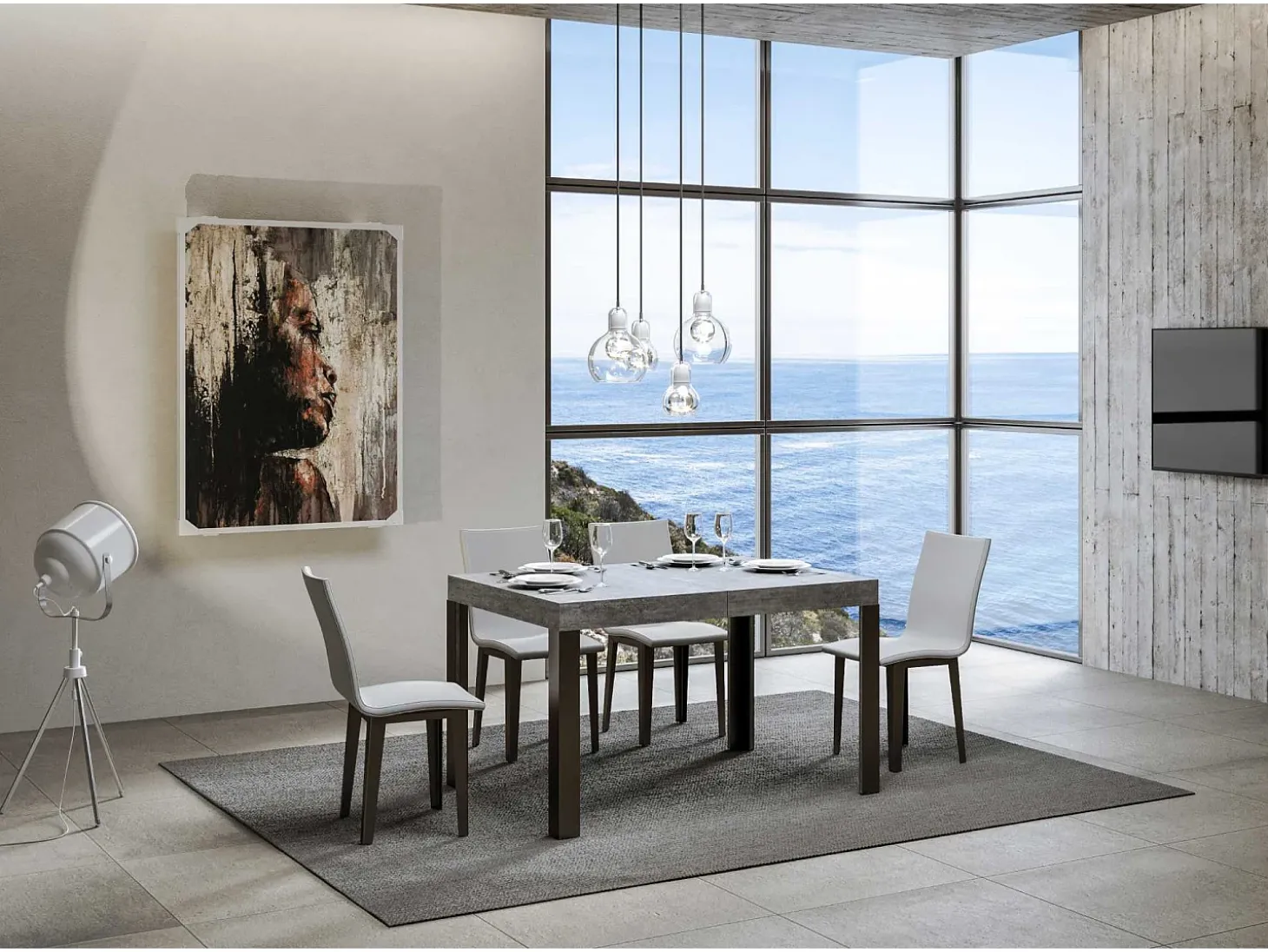 Mesa extensible 90x140/244 cm Linea Cemento estructura Antracita