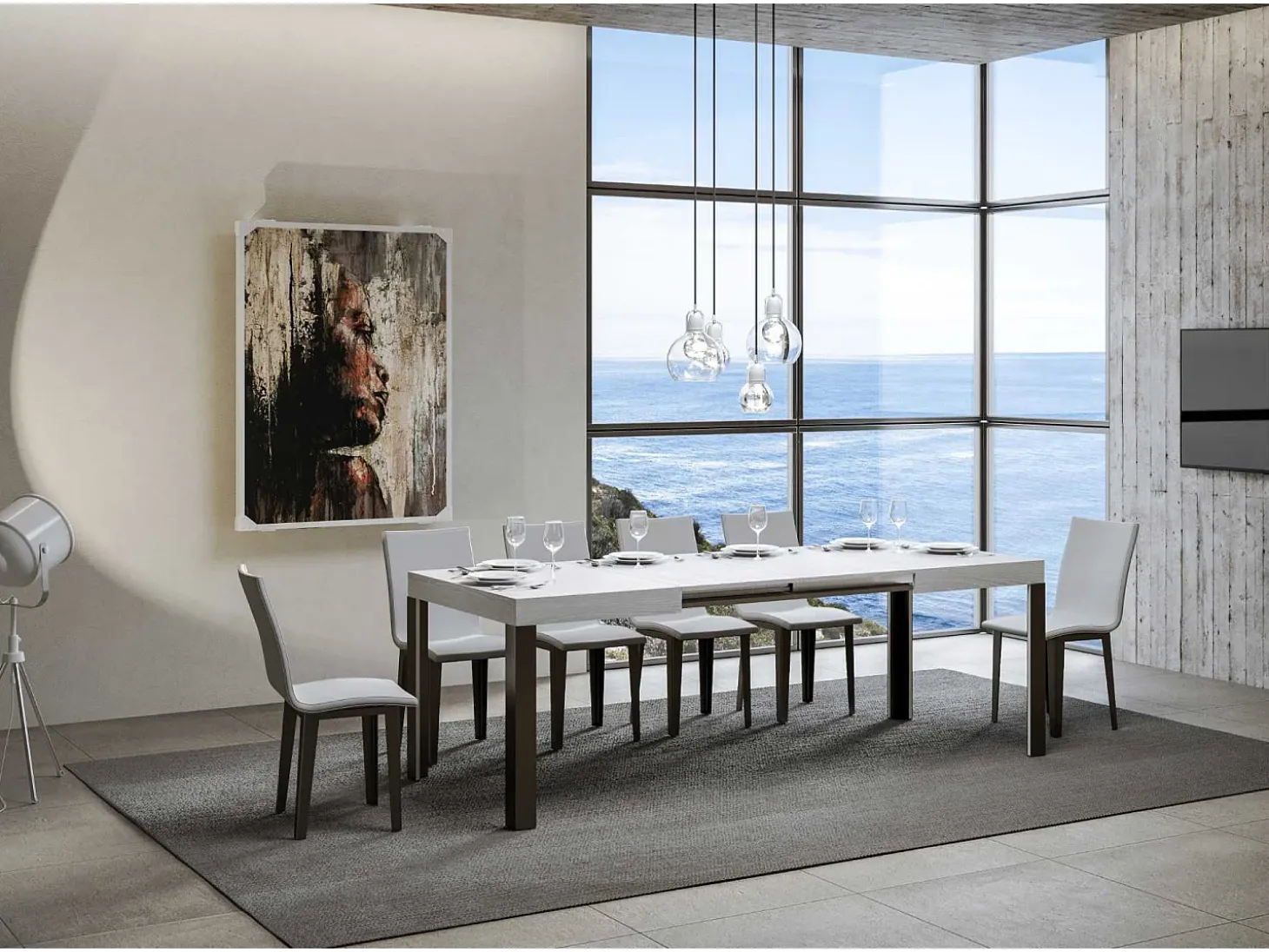 Mesa extensible 80x140/224 cm Linea Fresno Blanco estructura Antracita