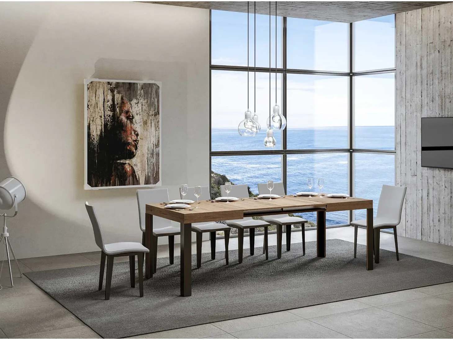 Mesa extensible 80x140/224 cm Linea Roble Natural estructura Antracita