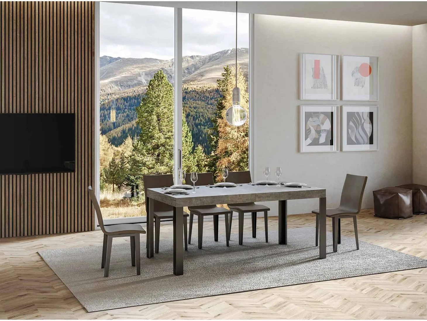 Mesa extensible 90x160/264 cm Linea Cemento estructura Antracita