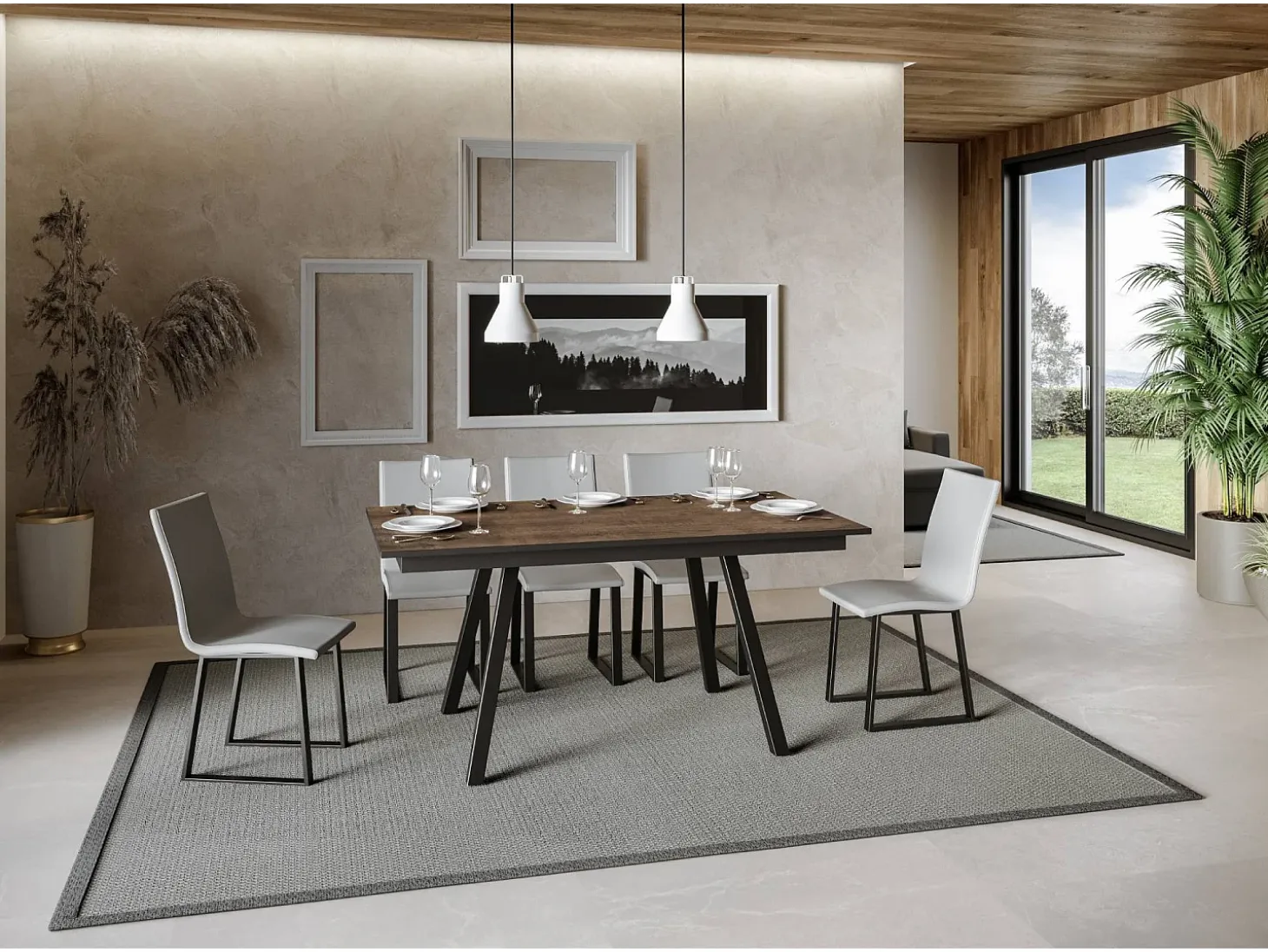 Mesa extensible 90x160/220 cm Mirhi Nogal estructura Antracita