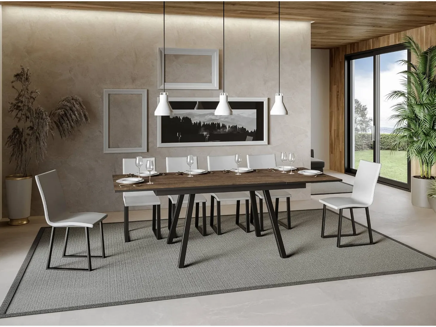 Mesa extensible 90x160/220 cm Mirhi Nogal estructura Antracita