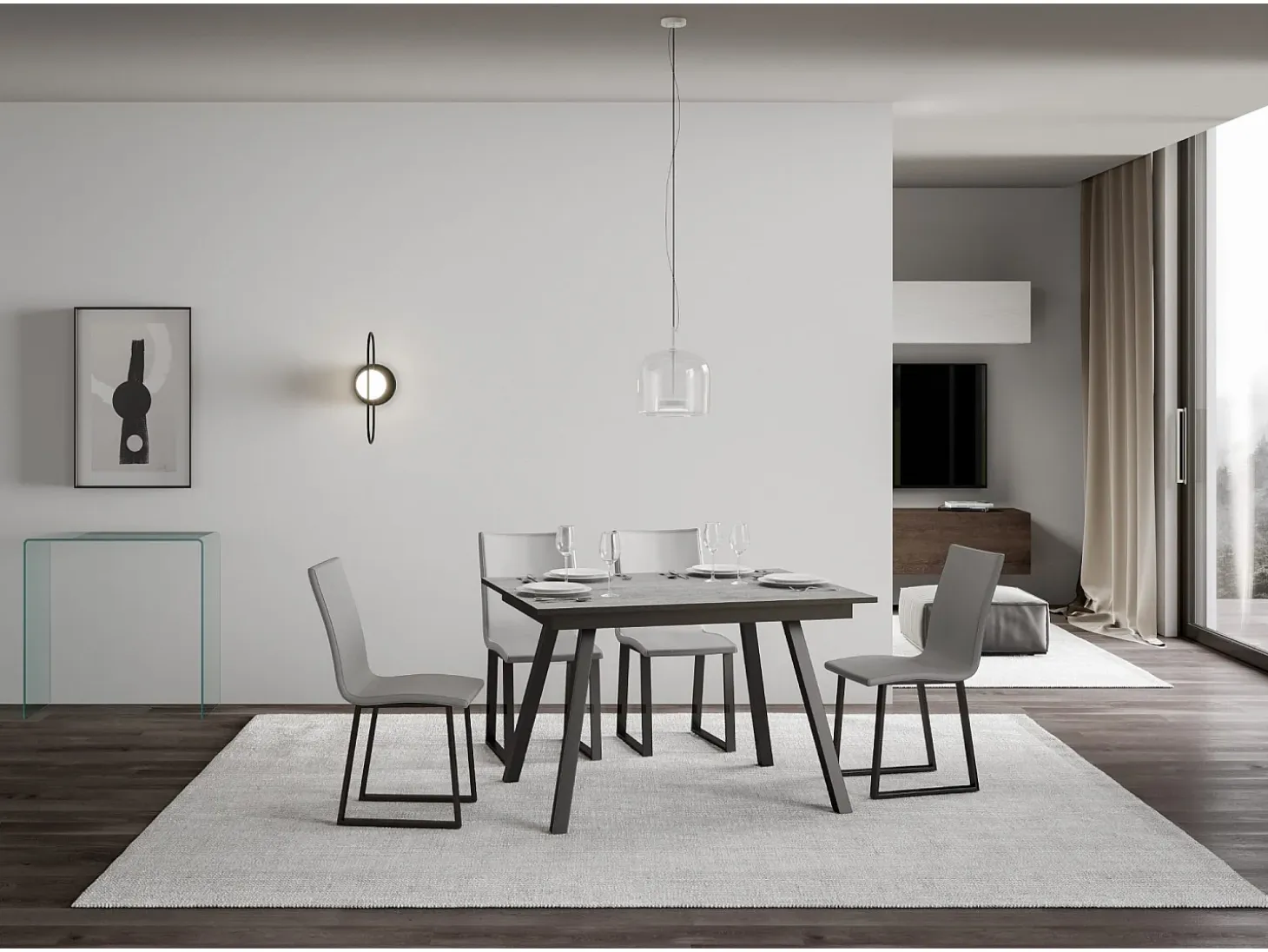 Mesa extensible 90x120/180 cm Mirhi Cemento estructura Antracita