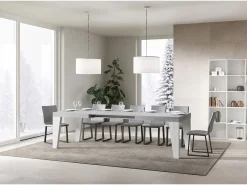 Mesa extensible 90x160/420 cm Naxy Mix Tapa Cemento - Patas Fresno Blanco