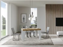 Mesa extensible 90x130/390 cm Naxy Mix Tapa Roble Nature - Patas Fresno Blanco