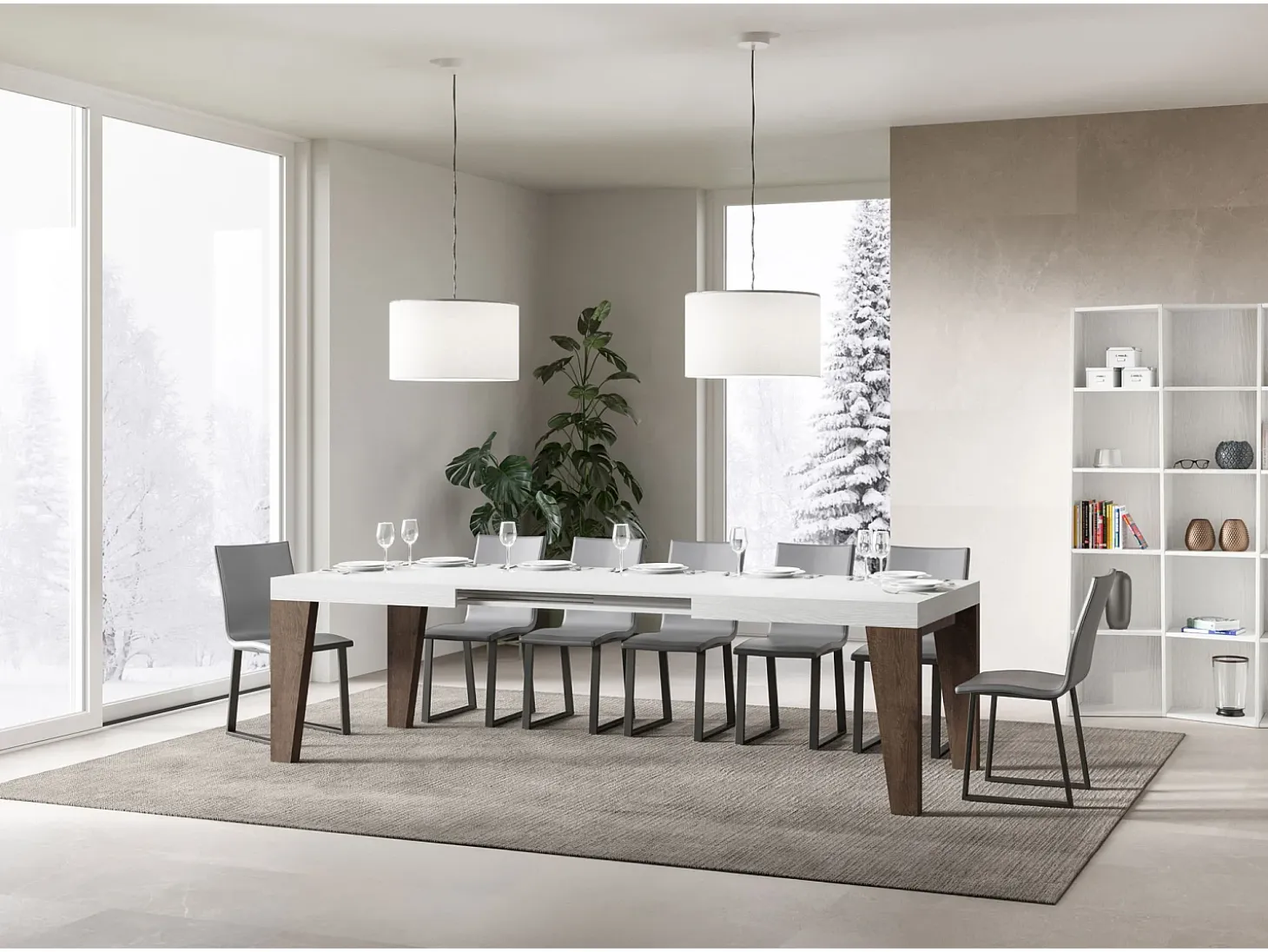 Mesa extensible 90x180/284 cm Naxy Mix Tapa fresno blanco - Patas nogal
