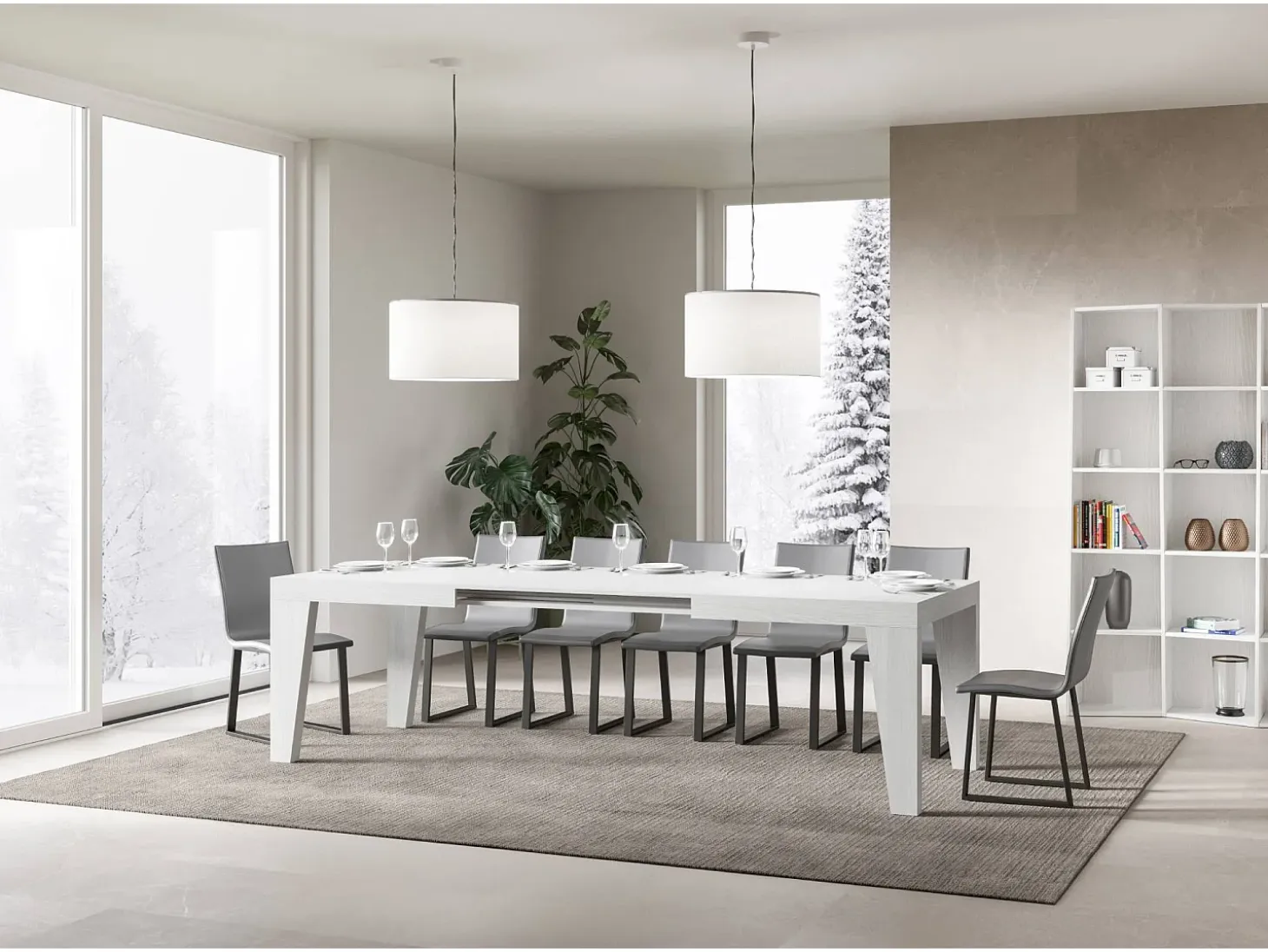 Mesa extensible 160/264x90 cm Naxy fresno blanco
