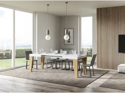 Mesa extensible 90x130/234 cm Naxy Mix Tapa Fresno Blanco - Patas Roble Nature