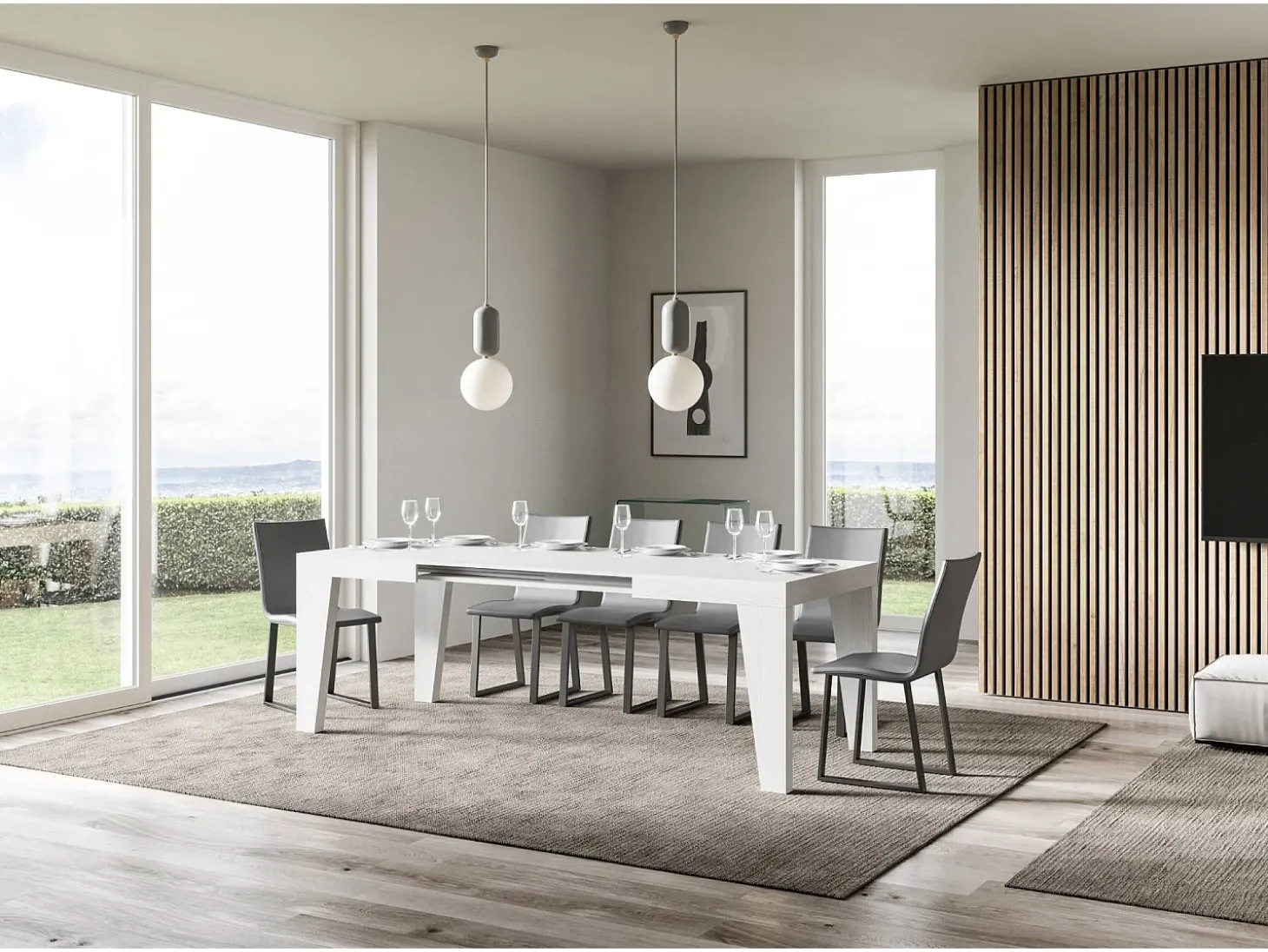 Mesa extensible 130/234x90 cm Naxy fresno blanco