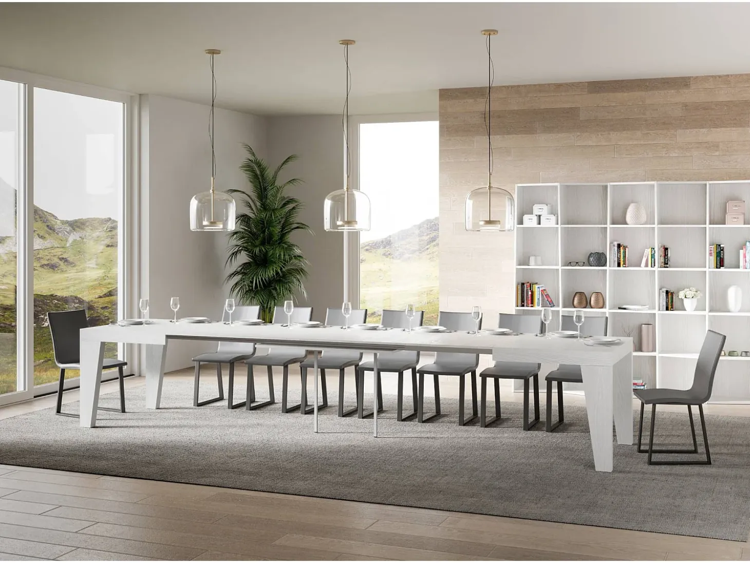Mesa extensible 160/420x90 cm Naxy fresno blanco