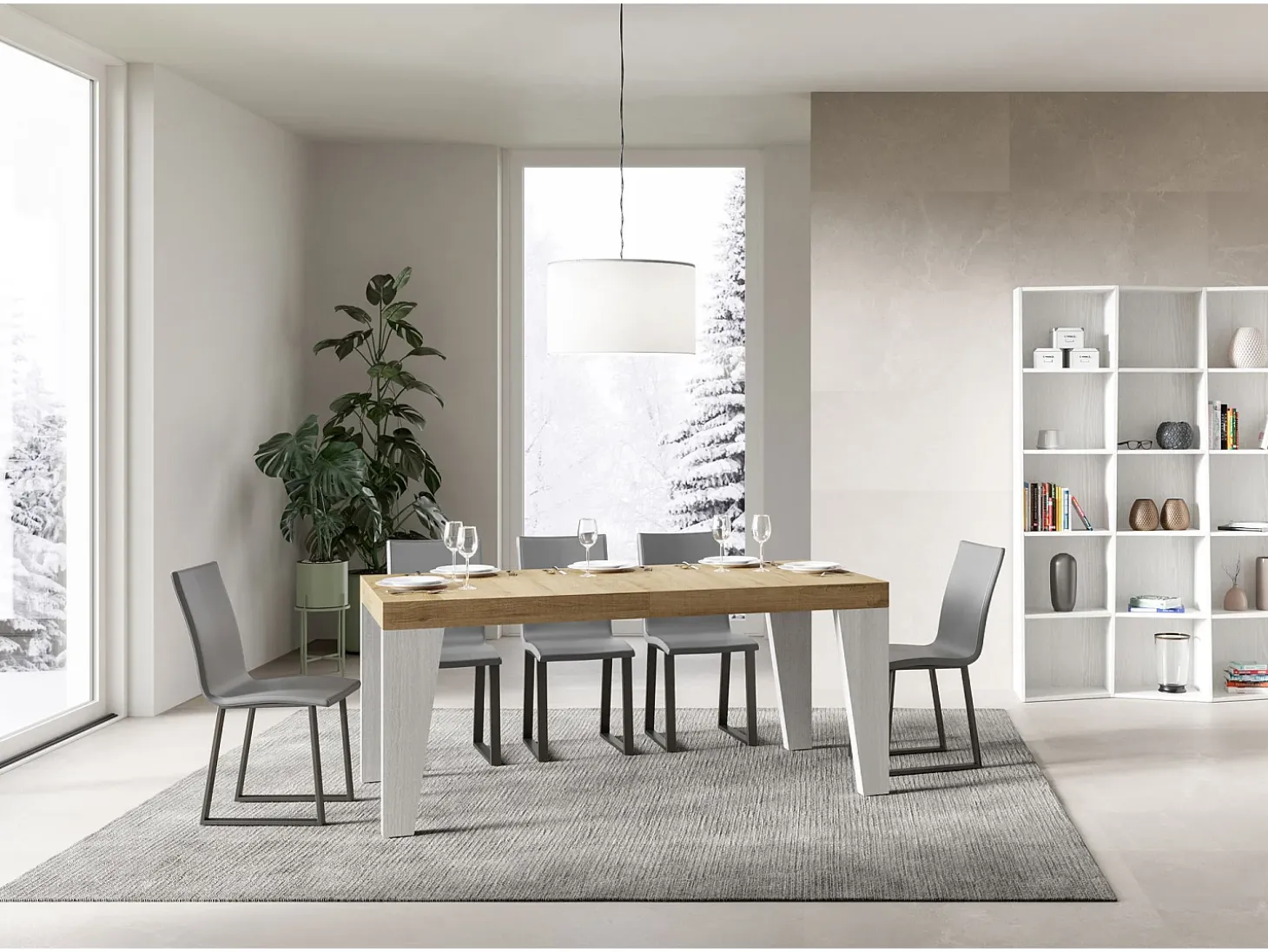 Mesa extensible 90x180/284 cm Naxy Mix Tapa Roble Nature - Patas Fresno Blanco