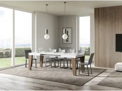 Mesa extensible 90x130/390 cm Naxy Mix Tapa fresno blanco - Patas nogal