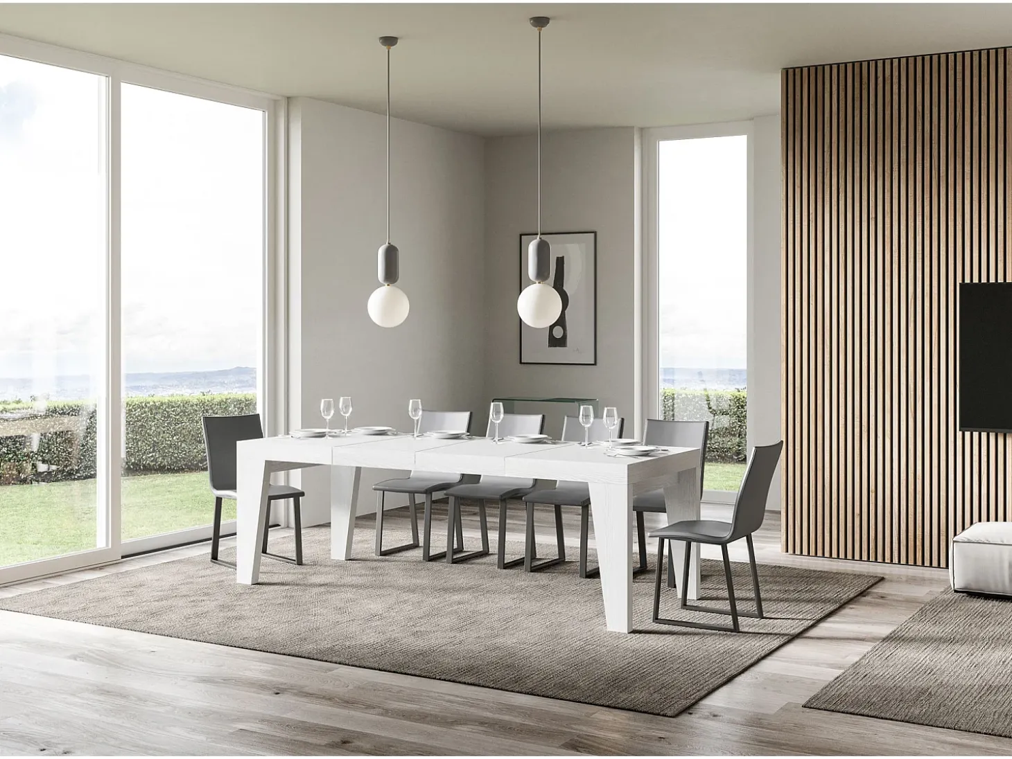 Mesa extensible 120/224x90 cm Naxy Premium fresno blanco