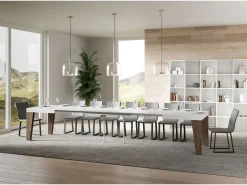 Mesa extensible 90x160/420 cm Naxy Mix Tapa fresno blanco - Patas nogal