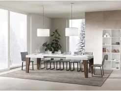 Mesa extensible 90x160/420 cm Naxy Mix Tapa fresno blanco - Patas nogal