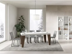 Mesa extensible 90x160/420 cm Naxy Mix Tapa fresno blanco - Patas nogal