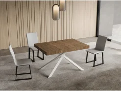 Mesa extensible 80x140/224 cm Niket nogal patas blanca