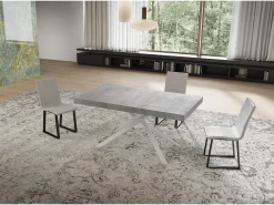 Mesa extensible 90x160/264 cm Niket cemento patas blanca