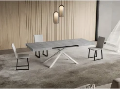 Mesa extensible 80x140/224 cm Niket cemento patas blanca