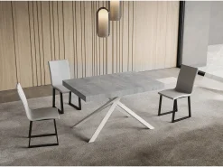 Mesa extensible 80x140/224 cm Niket cemento patas blanca