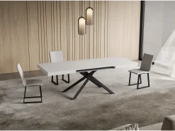 Mesa extensible 90x140/244 cm Niket fresno blanco patas antracita