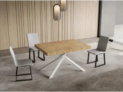 Mesa extensible 90x140/400 cm Niket Roble Natural patas blanco